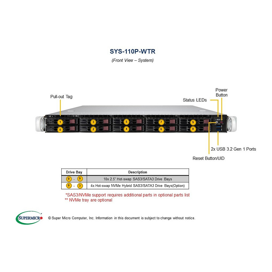 Barebone Server SUPERMICRO SYS-110P-WTR-3