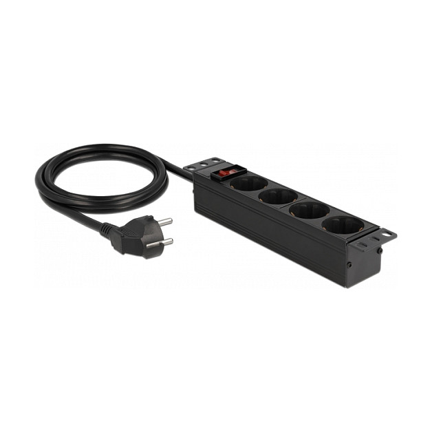Razdjelnik napajanja DELOCK za 10" rack ormar (4 utičnice, 1U, prekidač) crna boja-1