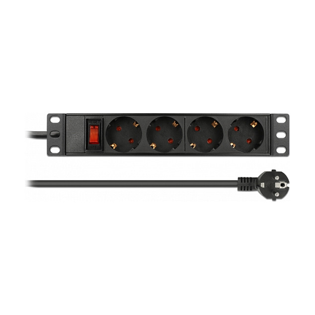 Razdjelnik napajanja DELOCK za 10" rack ormar (4 utičnice, 1U, prekidač) crna boja-2