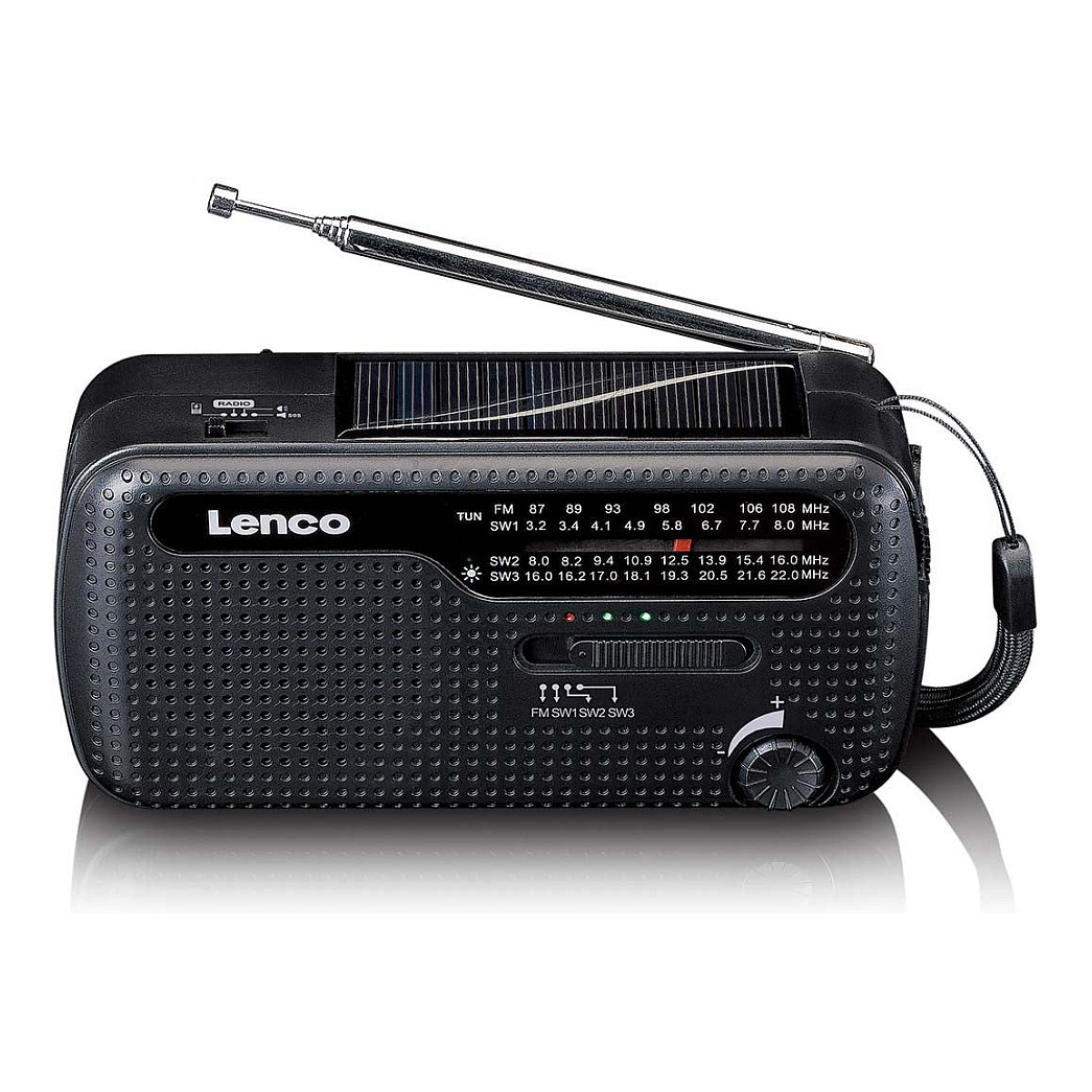 Solarni radio s ručicom LENCO MCR-113BK (Powerbank, svjetiljka), crna boja-0