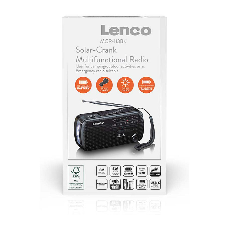 Solarni radio s ručicom LENCO MCR-113BK (Powerbank, svjetiljka), crna boja-10