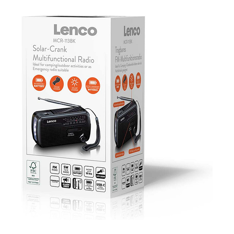 Solarni radio s ručicom LENCO MCR-113BK (Powerbank, svjetiljka), crna boja-11