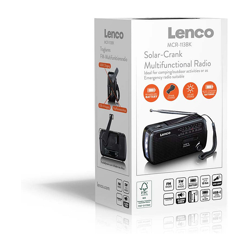 Solarni radio s ručicom LENCO MCR-113BK (Powerbank, svjetiljka), crna boja-12