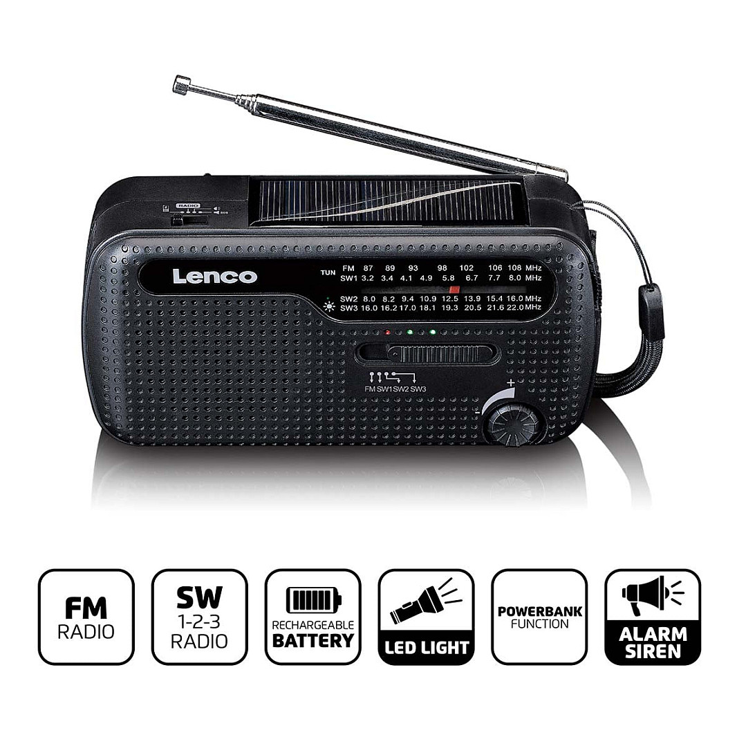Solarni radio s ručicom LENCO MCR-113BK (Powerbank, svjetiljka), crna boja-9