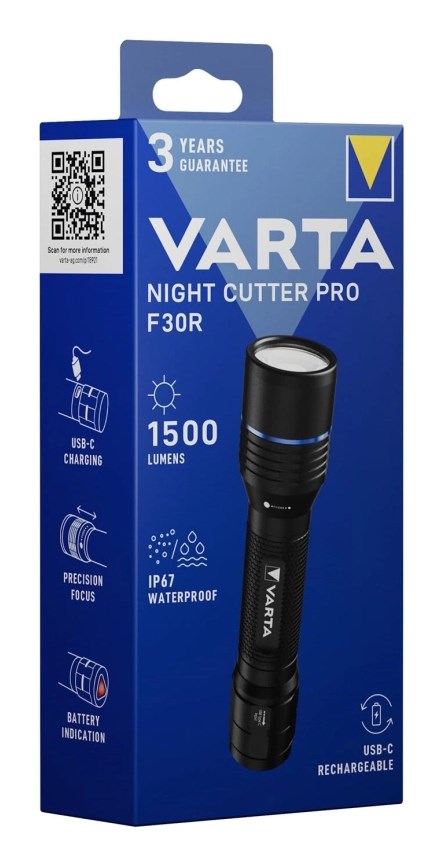 Ručna svjetiljka VARTA Night Cutter F30R, punjiva, crna boja