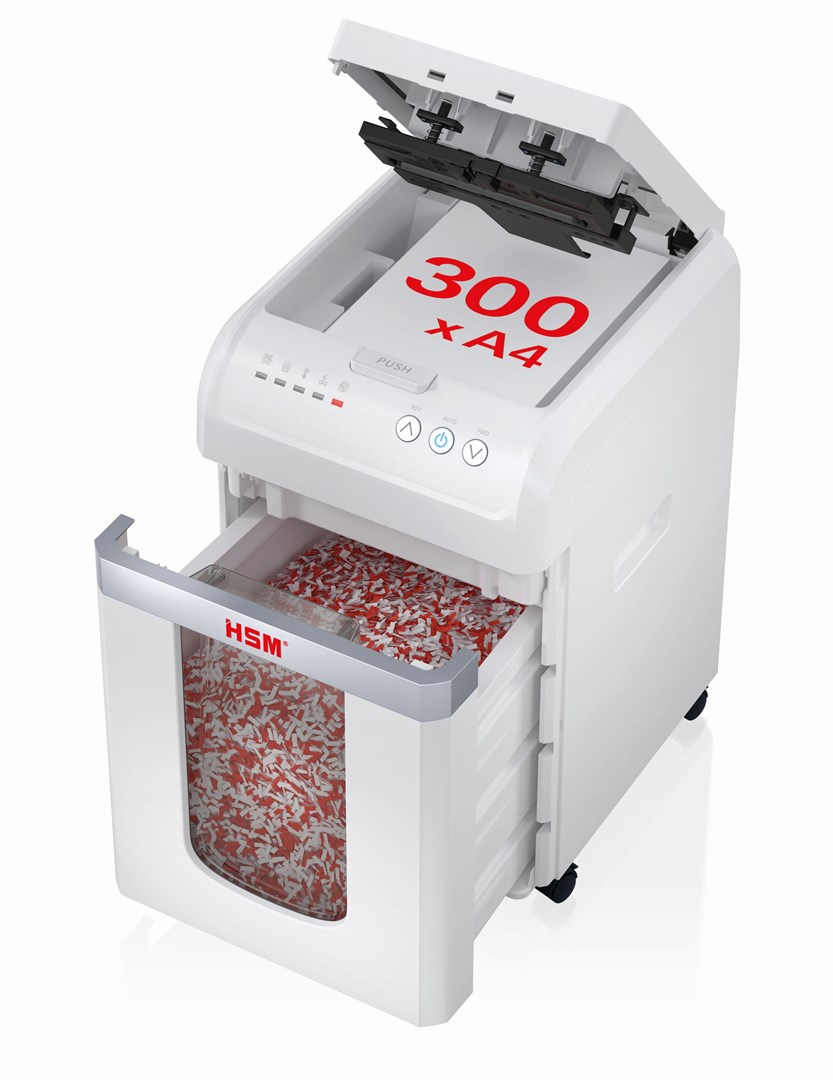 HSM Autofeed X300 paper shredder with automatic feeder, 30 L, P4, 4 x 12 mm-3