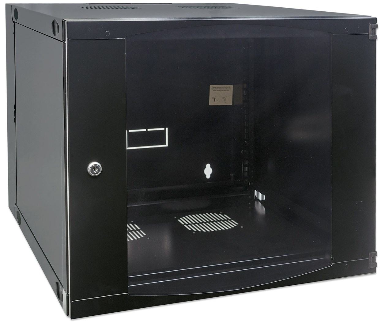 Intellinet 19" Network Cabinet - Wall Mount (Double Section Hinged Swing Out), 12U, 600mm Deep, Black, Flatpack, Max 30kg, Swings out for access to back of cabinet when installed on wall, Rack, Usable Depth 385mm, Parts for wall installation not included-1