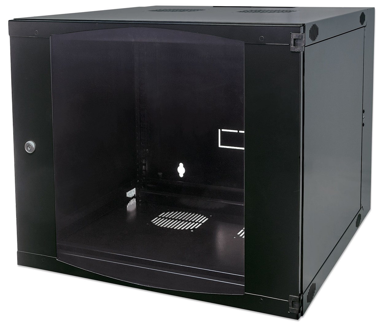 Intellinet 19" Network Cabinet - Wall Mount (Double Section Hinged Swing Out), 12U, 600mm Deep, Black, Flatpack, Max 30kg, Swings out for access to back of cabinet when installed on wall, Rack, Usable Depth 385mm, Parts for wall installation not included-0