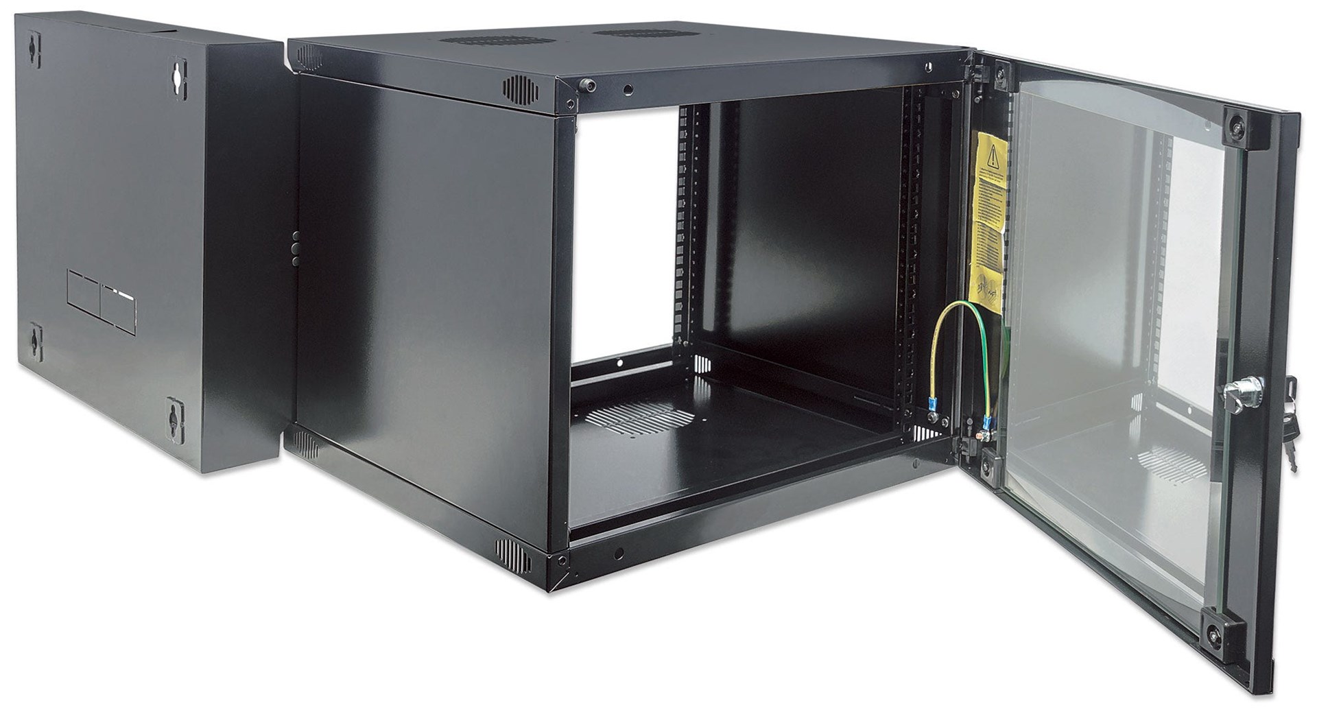 Intellinet 19" Network Cabinet - Wall Mount (Double Section Hinged Swing Out), 12U, 600mm Deep, Black, Flatpack, Max 30kg, Swings out for access to back of cabinet when installed on wall, Rack, Usable Depth 385mm, Parts for wall installation not included-5