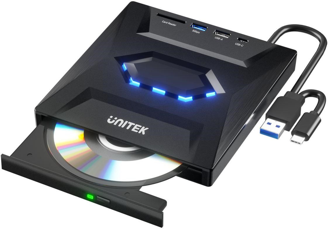 Unitek Nagrywarka zewnętrzna DVD/CD, Hub USB 5Gbps, czytnik kart SD T1037A01-0