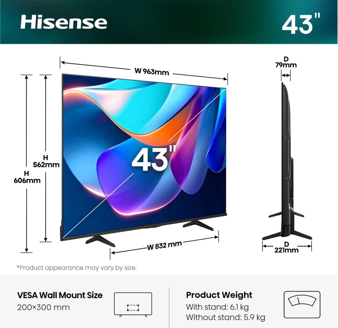 Hisense 43A6S 109.2 cm (43") 4K Ultra HD Smart TV Wi-Fi Black-1