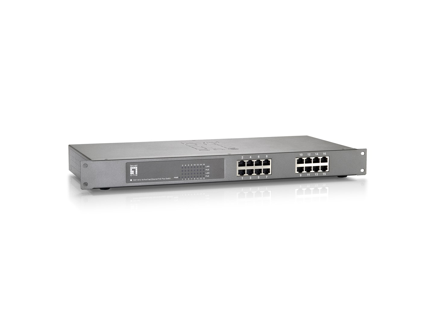 LevelOne 16-Port Fast Ethernet PoE Switch, 802.3at/af PoE, 500W-0