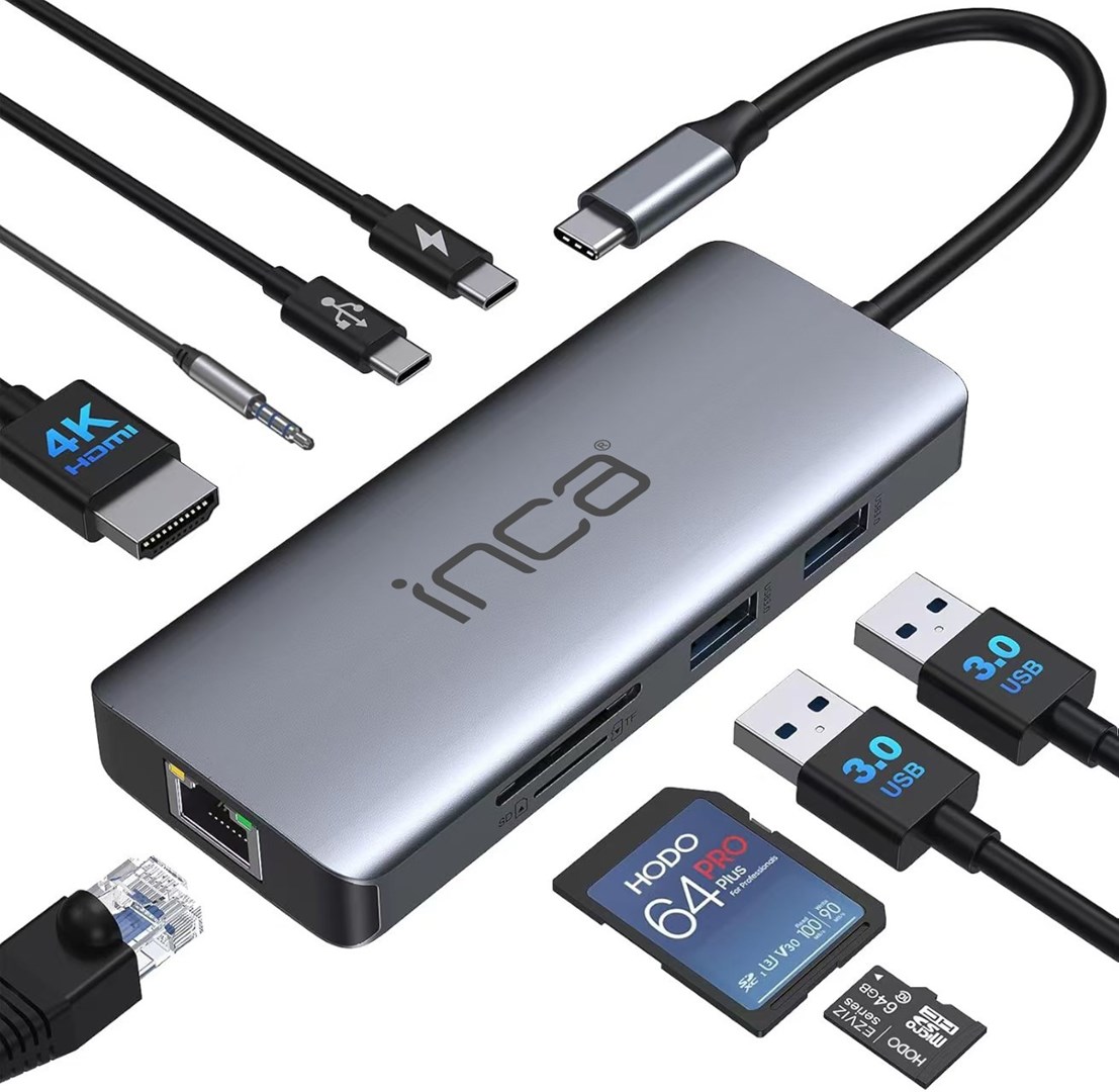 USB-C Hub INCA ITPC-10TX 10-u-1 siva boja-2
