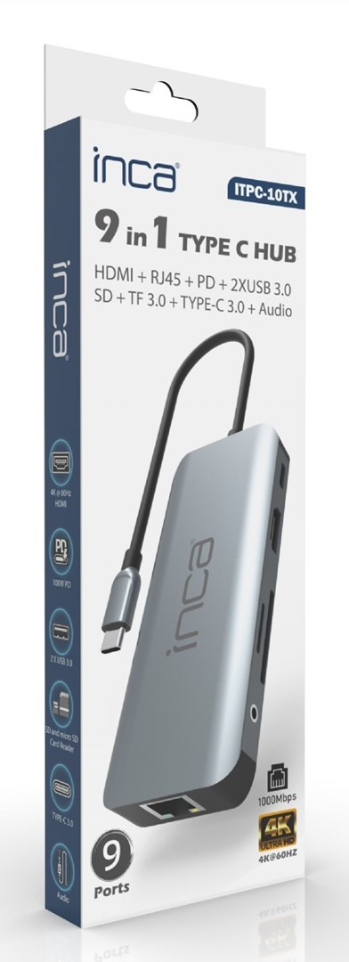 USB-C Hub INCA ITPC-10TX 10-u-1 siva boja-3