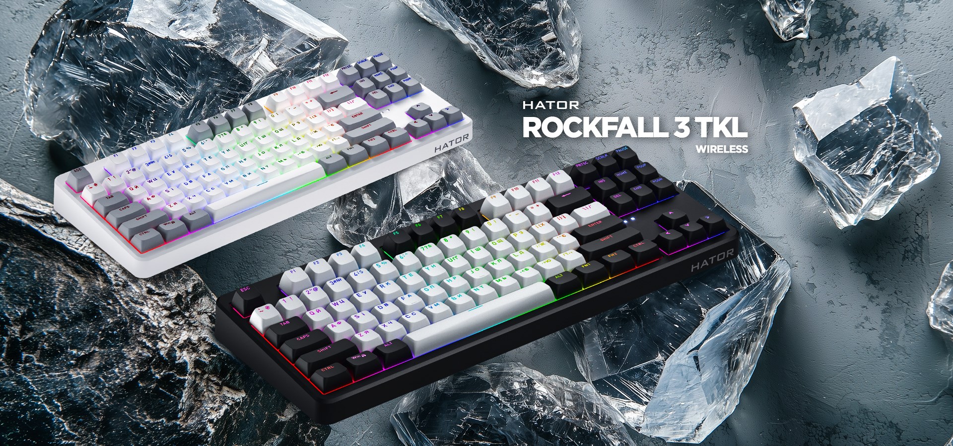 HATOR Rockfall 3 TKL Wireless, black, QMK/VIA, OMA profile white-black keycaps Keyboard - linear mechanical hotswap switches - US - ANSI Layout (HTK850)-13