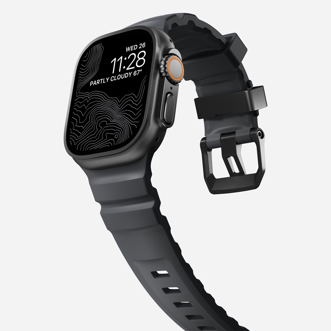 Remen NOMAD Rocky Point Band za Apple Watch (49/45/44/42mm), crna koža, titanij-7