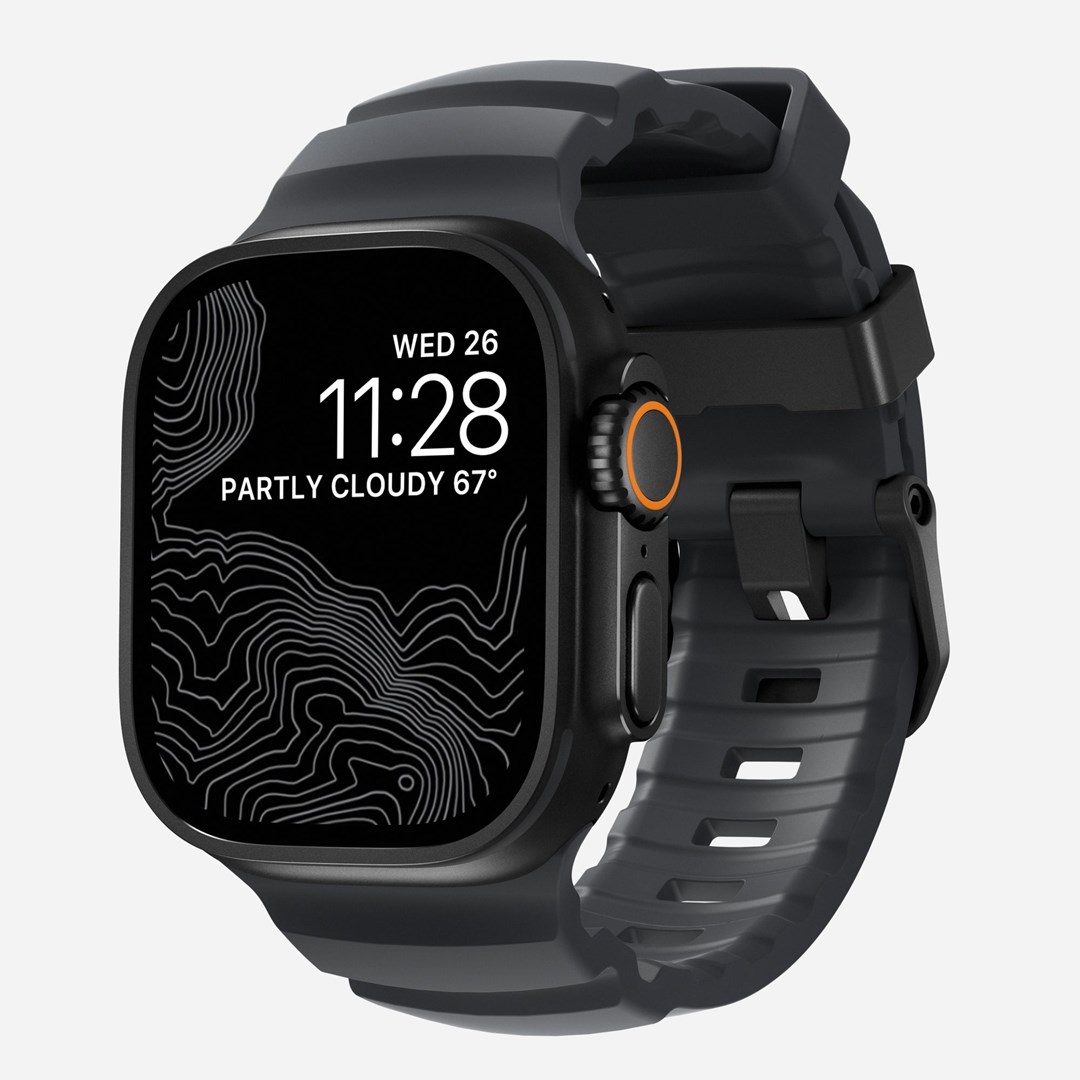 Remen NOMAD Rocky Point Band za Apple Watch (49/45/44/42mm), crna koža, titanij-0