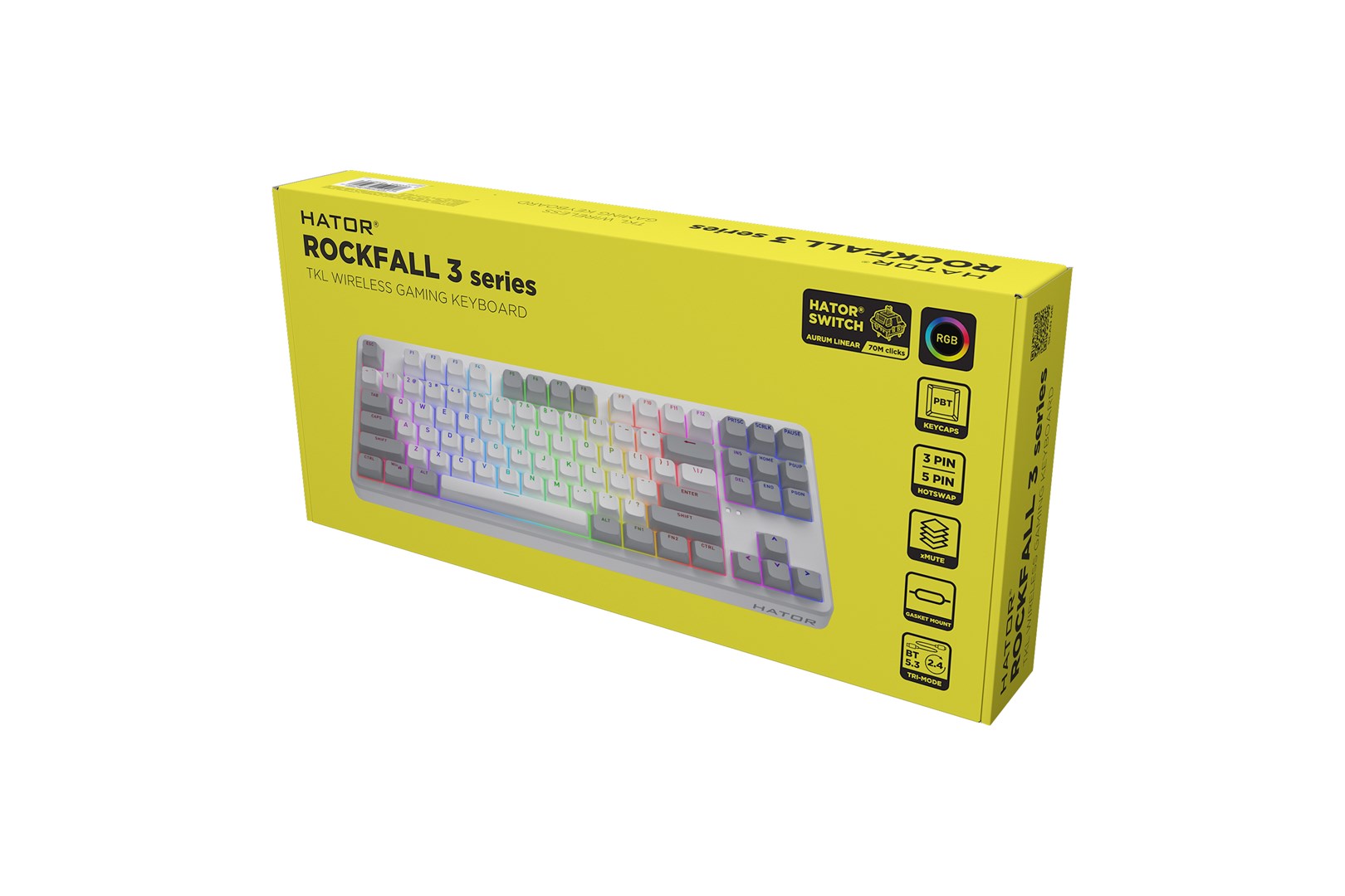 HATOR Rockfall 3 TKL Wireless, white, QMK/VIA, OMA profile white-black keycaps Keyboard - linear mechanical hotswap switches - US - ANSI Layout-11