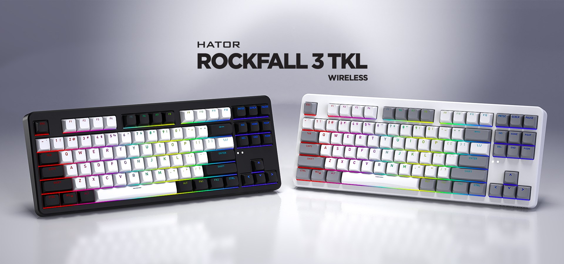 HATOR Rockfall 3 TKL Wireless, white, QMK/VIA, OMA profile white-black keycaps Keyboard - linear mechanical hotswap switches - US - ANSI Layout-12