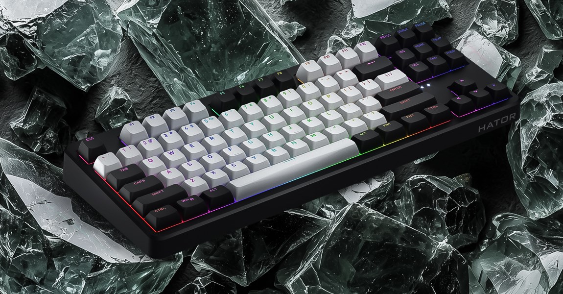 HATOR Rockfall 3 TKL Wireless, white, QMK/VIA, OMA profile white-black keycaps Keyboard - linear mechanical hotswap switches - US - ANSI Layout-9