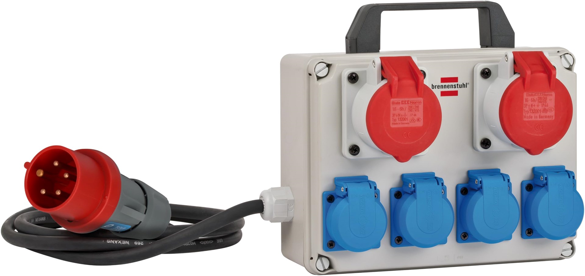 Brennenstuhl BKV 2/4 T IP44 power distribution unit (PDU) 6 AC outlet(s) Black, Blue, Grey, Red-1