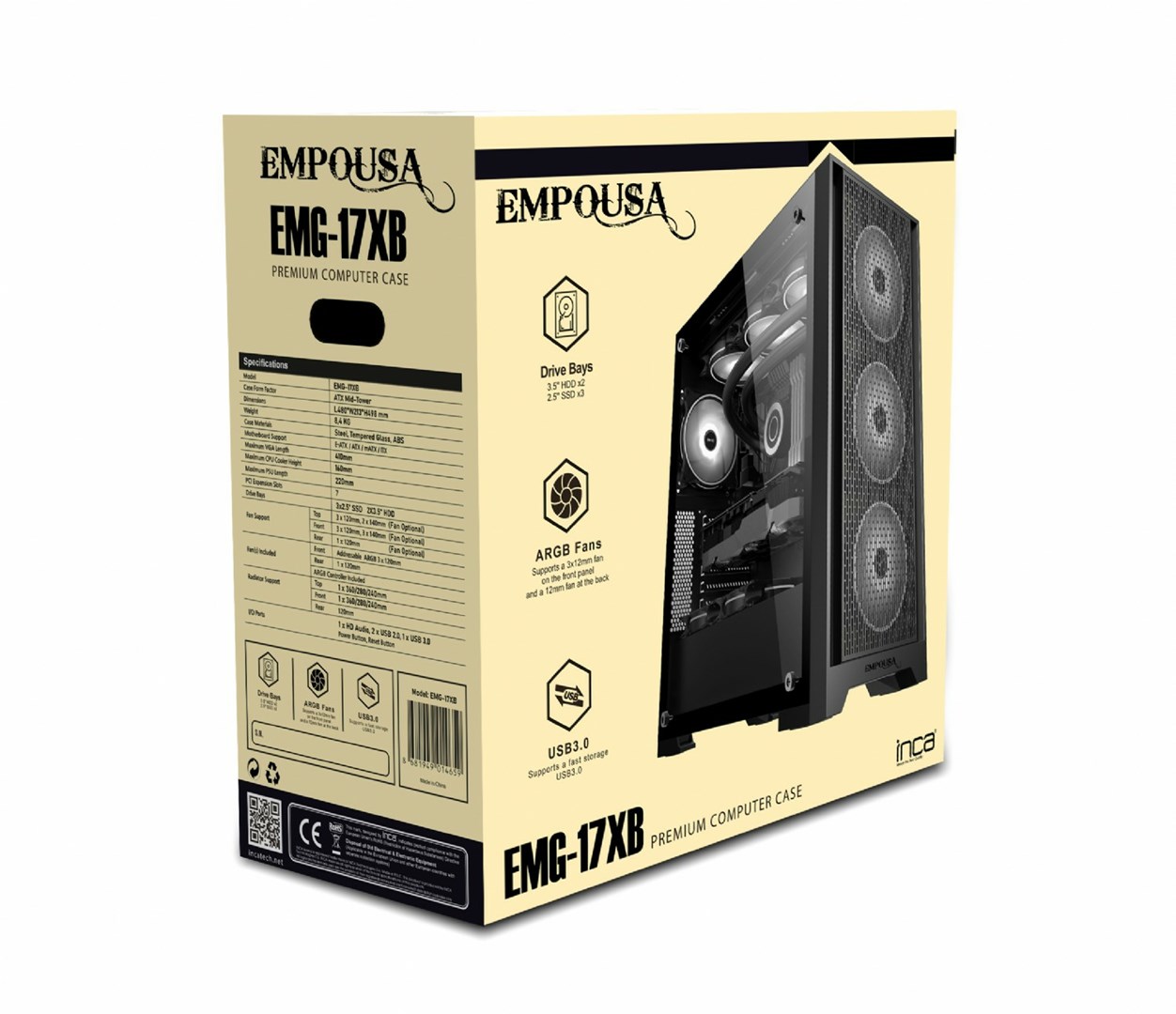 Kućište za računalo INCA EMG-17XB (Midi Tower, ATX, kaljeno staklo) crna boja-8