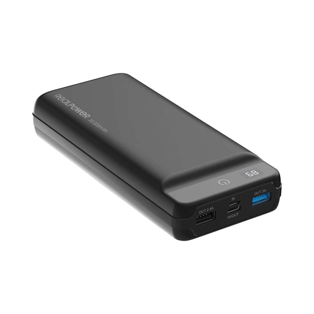 Prijenosna baterija REALPOWER PB-30k PD+ 30000 mAh crna boja