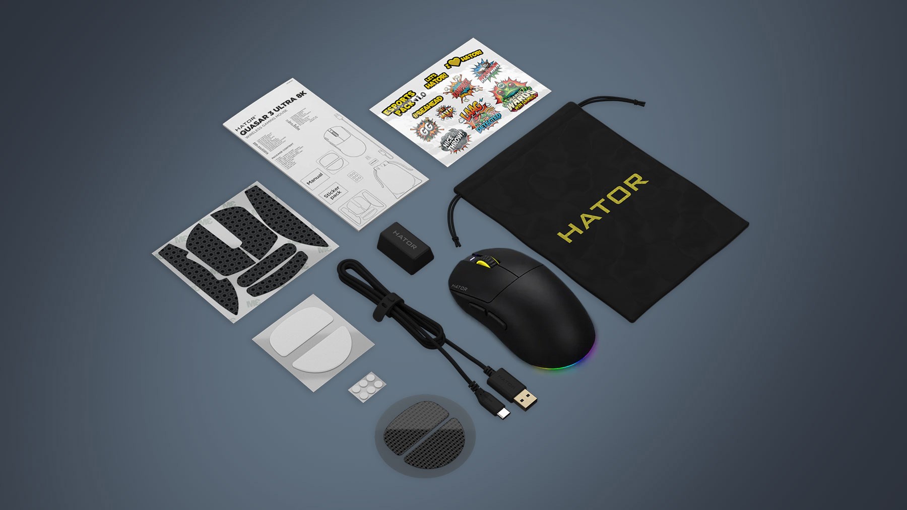 Bežični gaming miš HATOR Quasar 3 ULTRA 8K Wireless, crno-ljubičasta boja-8