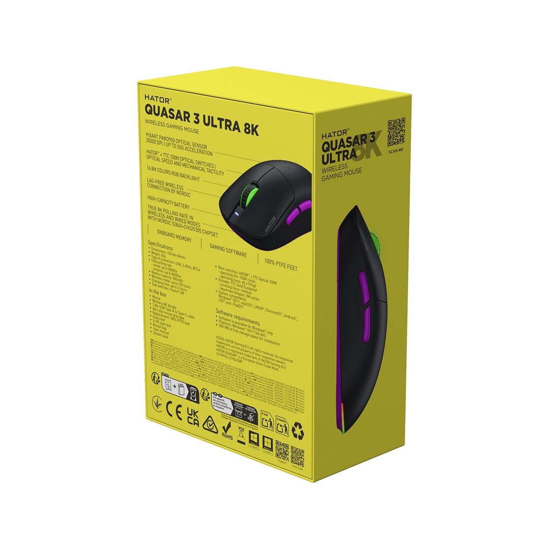 Bežični gaming miš HATOR Quasar 3 ULTRA 8K Wireless, crno-ljubičasta boja-7