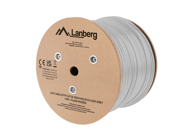 LANBERG LAN CABLE SFTP CAT.5E 305M SOLID CU LSZH GREY CPR + FLUKE PASSED-4