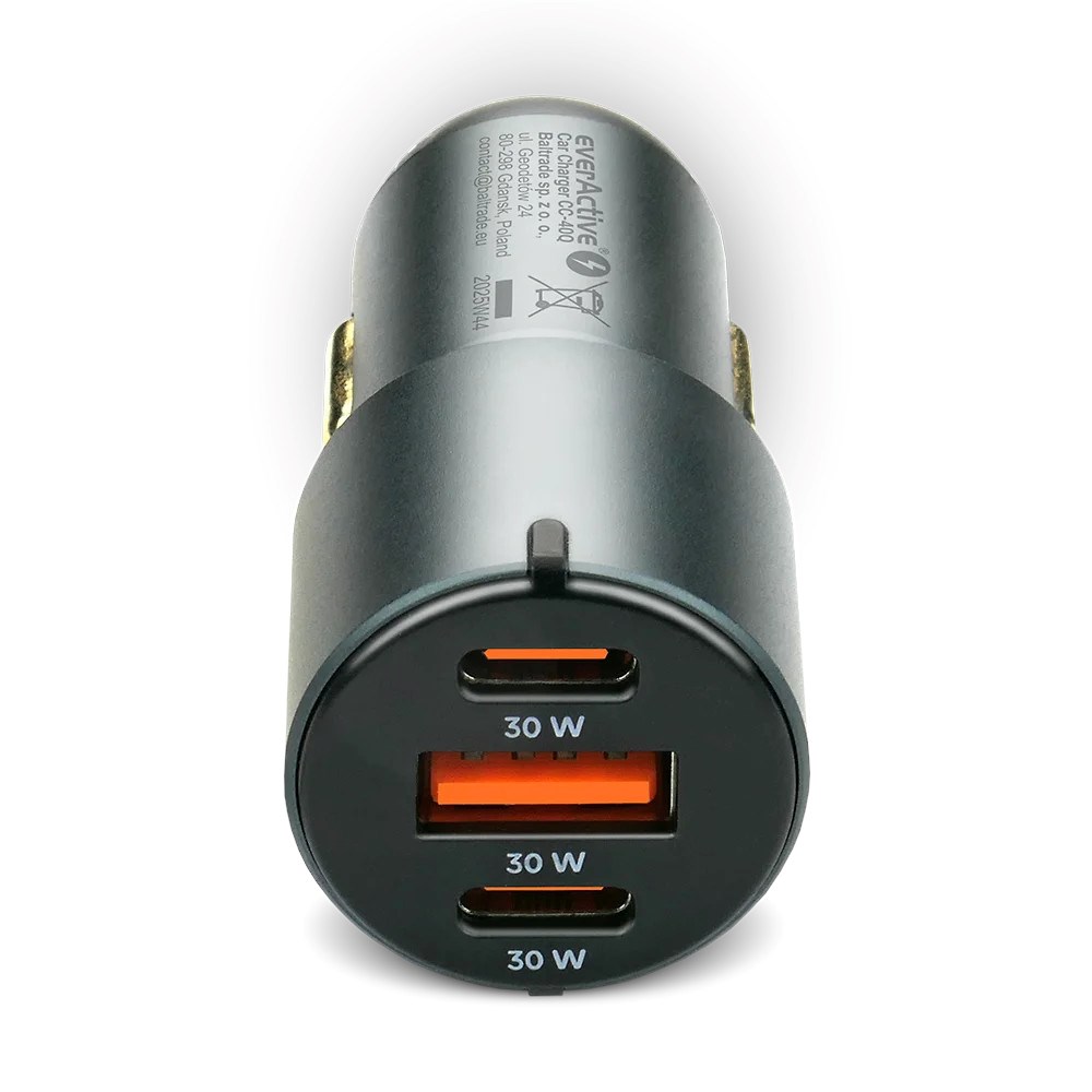 Auto punjač EVERACTIVE CC-40Q 40W (2x USB-C PD, 1x USB-A QC 3.0)-2