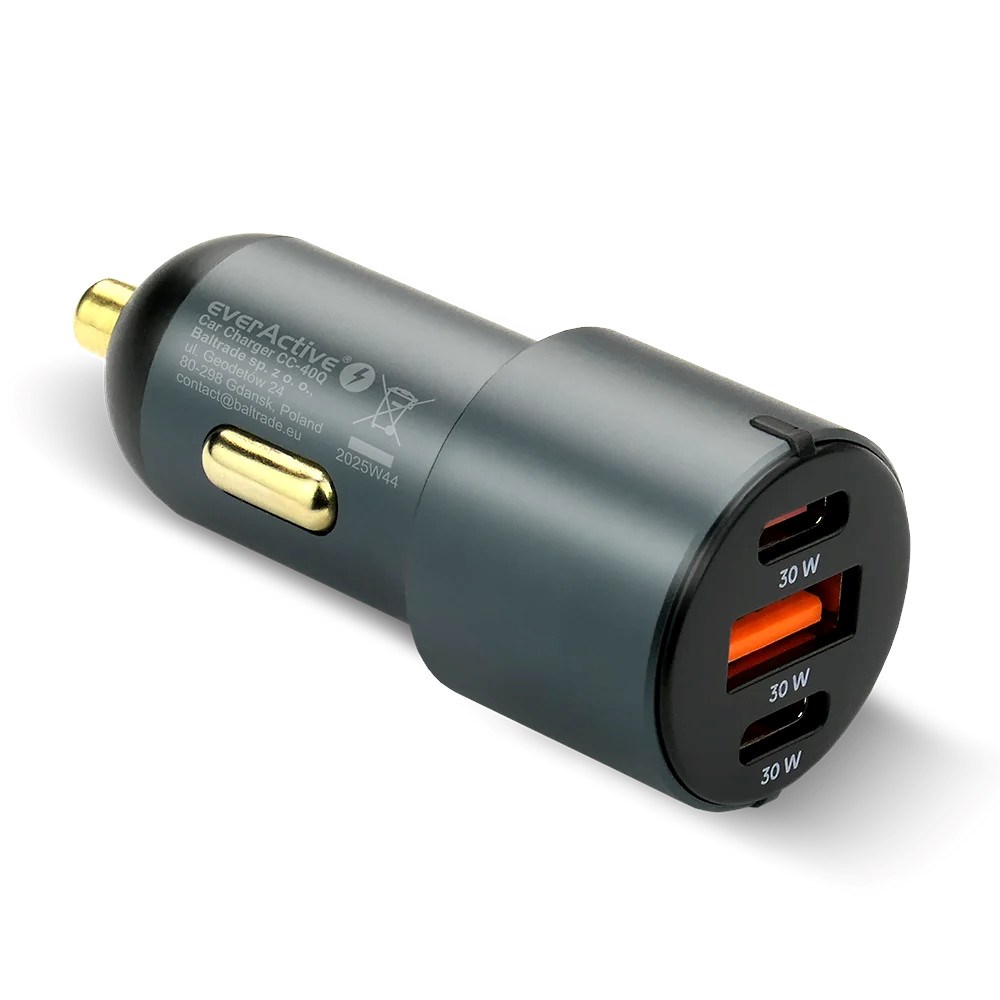 Auto punjač EVERACTIVE CC-40Q 40W (2x USB-C PD, 1x USB-A QC 3.0)-1