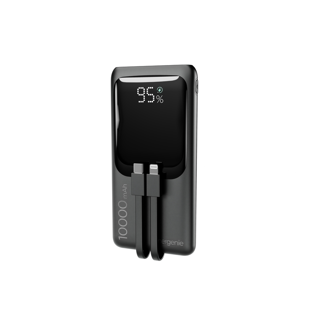 Prijenosna baterija GEMBIRD PB10-PD20-LCD-01 10000 mAh 20W (integrirani kabeli, LCD), crna boja