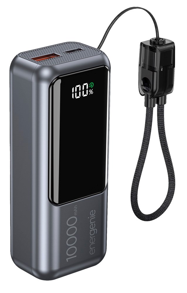 Prijenosna baterija GEMBIRD PB10-PD20-LCD-01 10000 mAh 20W (integrirani kabeli, crna boja)