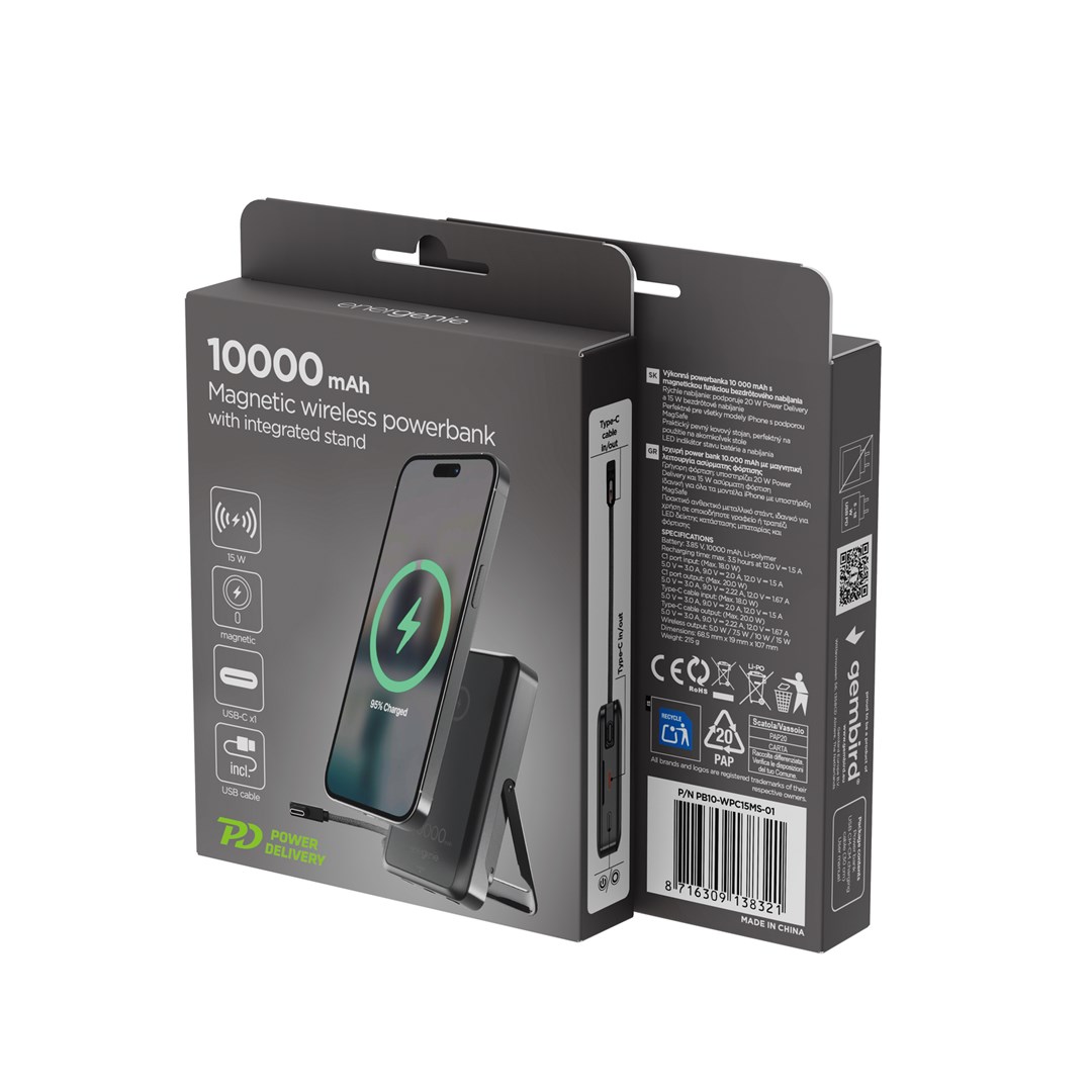 Prijenosna baterija GEMBIRD PB10-MAG-01 10000 mAh s magnetskim bežičnim punjenjem-4