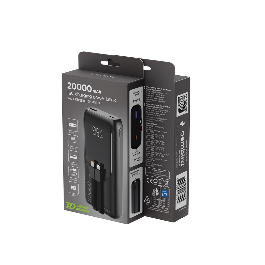 Prijenosna baterija GEMBIRD PB20-03 20000 mAh (20W)-6