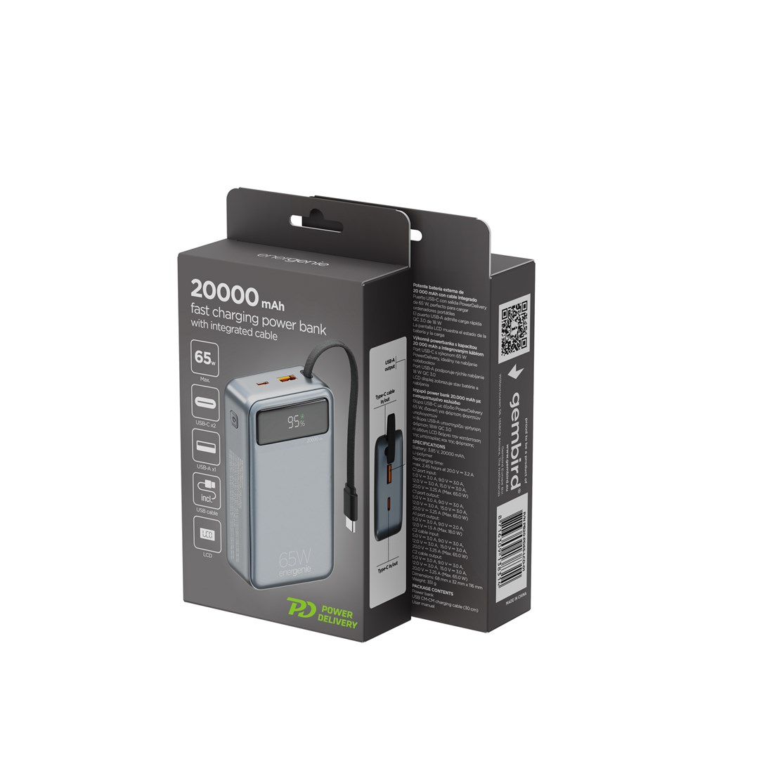 Prijenosna baterija GEMBIRD PB20-03 20000 mAh 65W PD (crna boja)-2