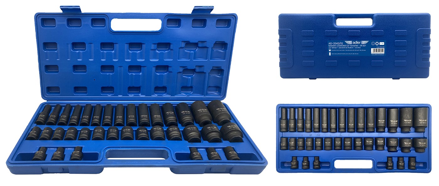 Set 12-kutnih udarnih nasadnih ključeva ADLER AD-35KD/12 (1/2", 35 komada)-0