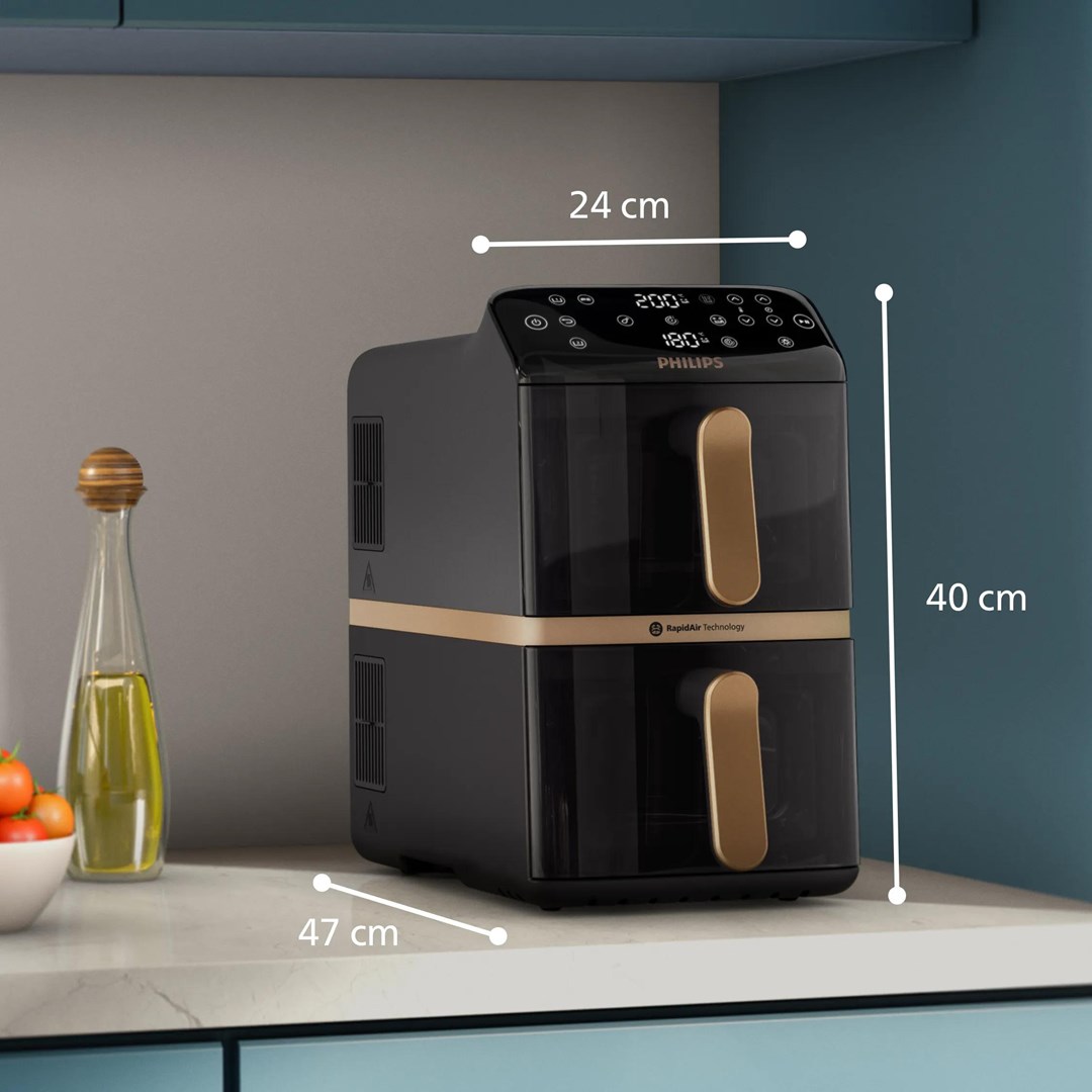 Philips 4000 series NA462/80 fryer Double 10 L Stand-alone 2750 W Hot air fryer Black, Gold, Grey-6