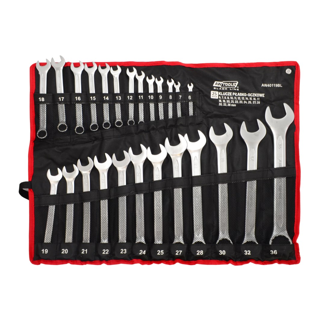 AWTOOLS KLUCZ PŁASKO-OCZKOWY KPL.25szt. /6mm-36mm /BLACK LINE-0