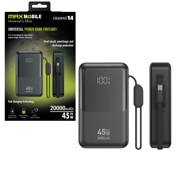 MAXMOBILE POWER BANK PB076001 20000mAh 45W TYPE-C TYPE C,crni-1