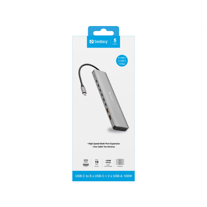 Docking stanica SANDBERG 10-u-1 USB-C (8x USB-C, 2x USB-A, 100W)-4