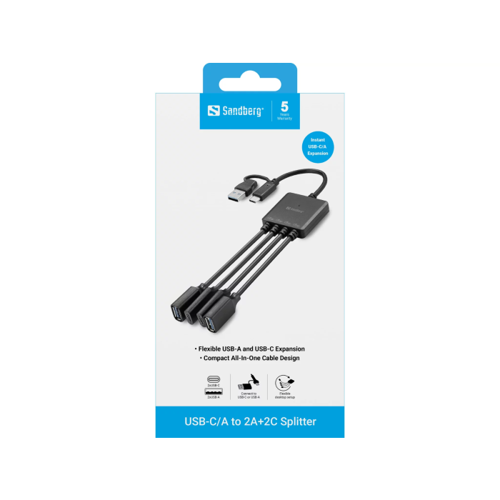 USB Hub SANDBERG USB-C/A na 4 porta (2x USB-A, 2x USB-C), USB 3.0-3