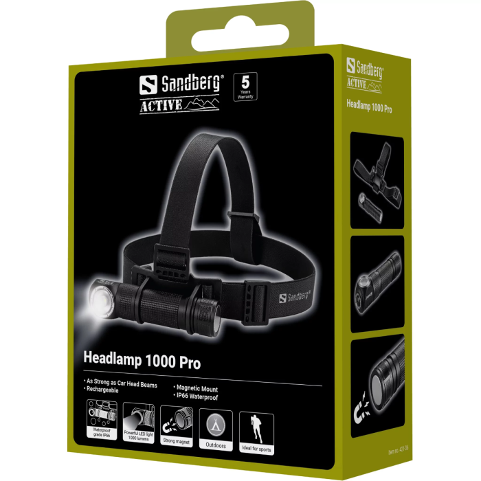 Naglavna svjetiljka SANDBERG Headlamp 1000 Pro (1000 lumena, IP66)-6