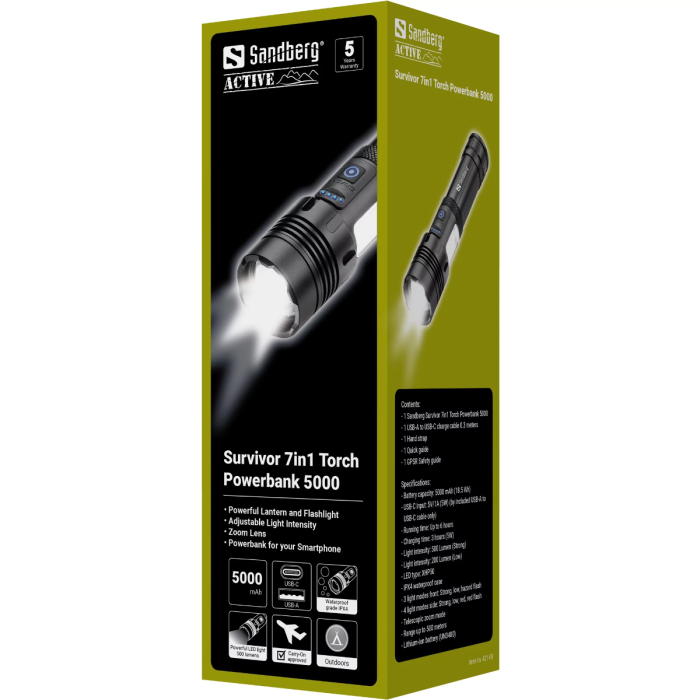 Svjetiljka i prijenosna baterija SANDBERG Survivor 7-in-1 5000 mAh-5