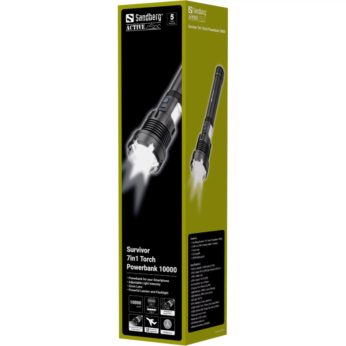 Multifunkcionalna svjetiljka SANDBERG Survivor 7-in-1 Torch Powerbank 10000-4