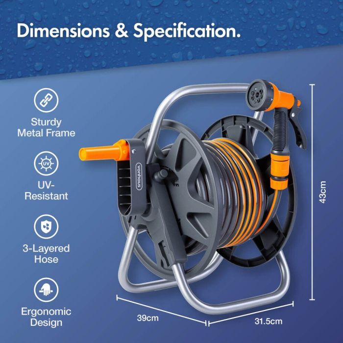 VonHaus Wall-mounted Garden Hose Reel 15 m with spray gun-3