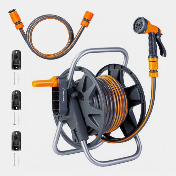 VonHaus Wall-mounted Garden Hose Reel 15 m with spray gun-1