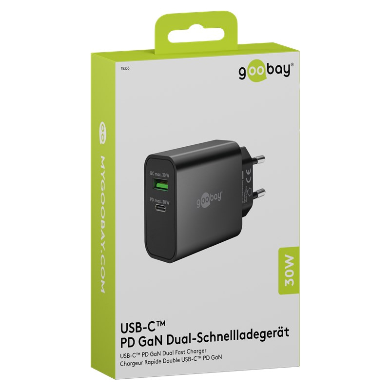 GaN brzi punjač GOOBAY 30W (USB-C PD + USB-A QC) crna boja-4