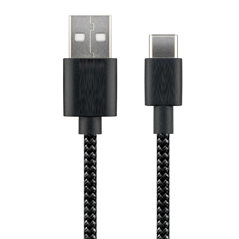 Kabel AMPIRE USB-A na USB-C (1m, tekstilni, osvijetljen) crna boja